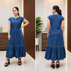 Denim Long Dress With Tear