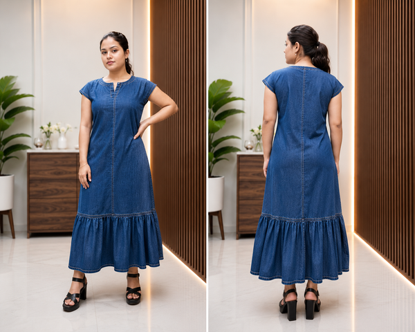 Denim Long Dress With Tear
