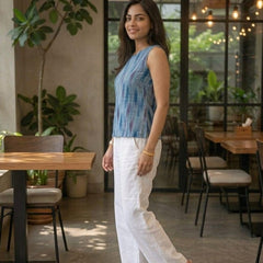 Blue Ikat Sleeveless Peplum Top