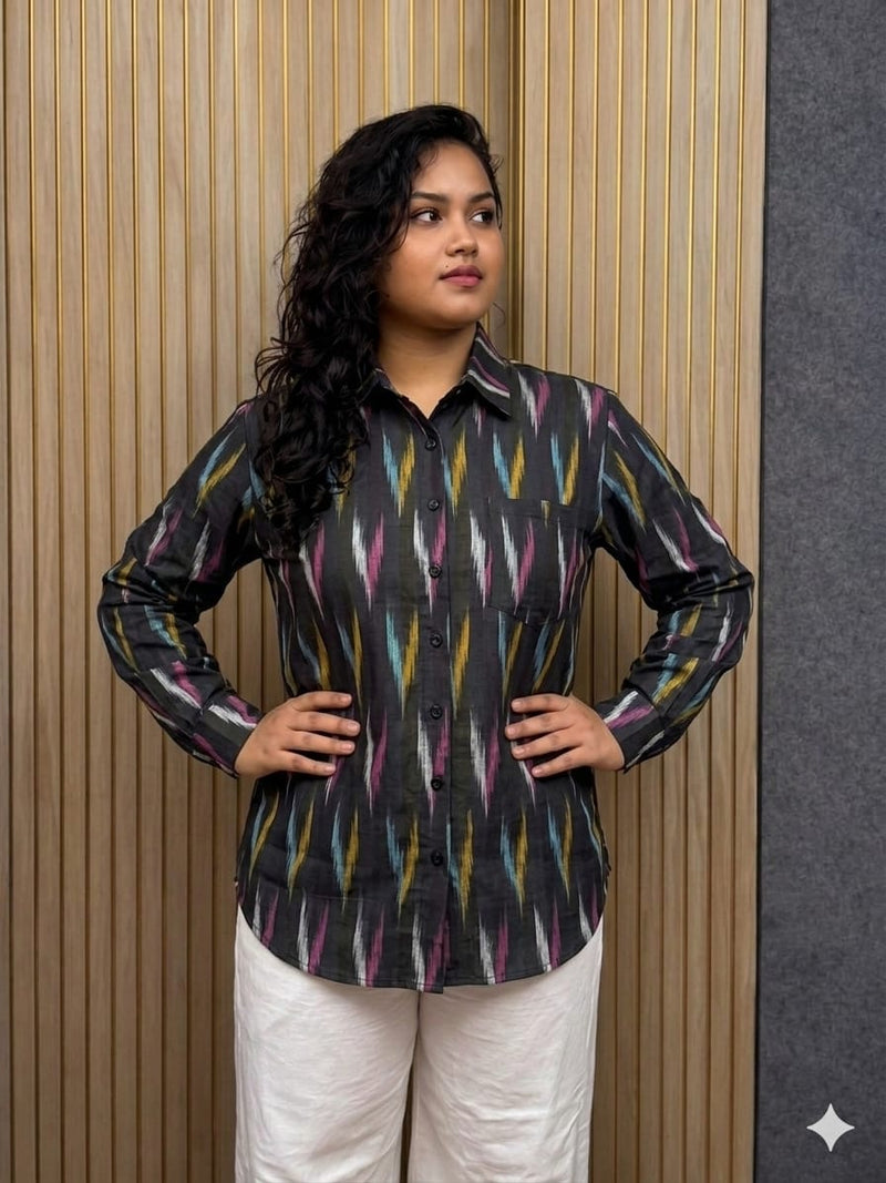 Multicolor Charcoal Ikkat Full-Sleeve Shirt