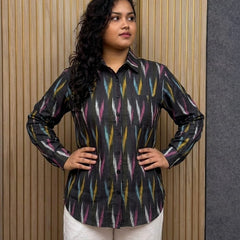 Multicolor Charcoal Ikkat Full-Sleeve Shirt