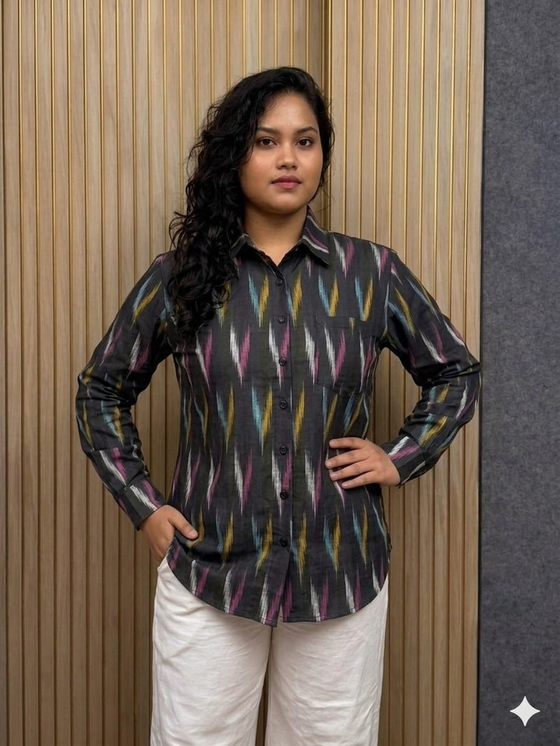 Multicolor Charcoal Ikkat Full-Sleeve Shirt