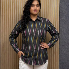 Multicolor Charcoal Ikkat Full-Sleeve Shirt