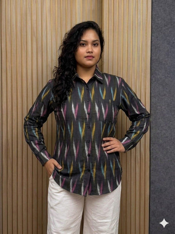 Multicolor Charcoal Ikkat Full-Sleeve Shirt