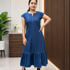 Denim Long Dress With Tear
