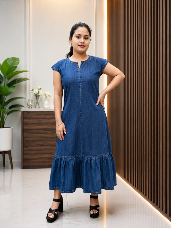 Denim Long Dress With Tear