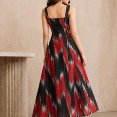 Bold Ikat Print Square-Neck Maxi Dress