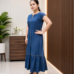 Denim Long Dress With Tear