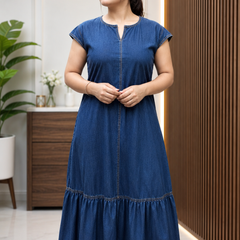 Denim Long Dress With Tear