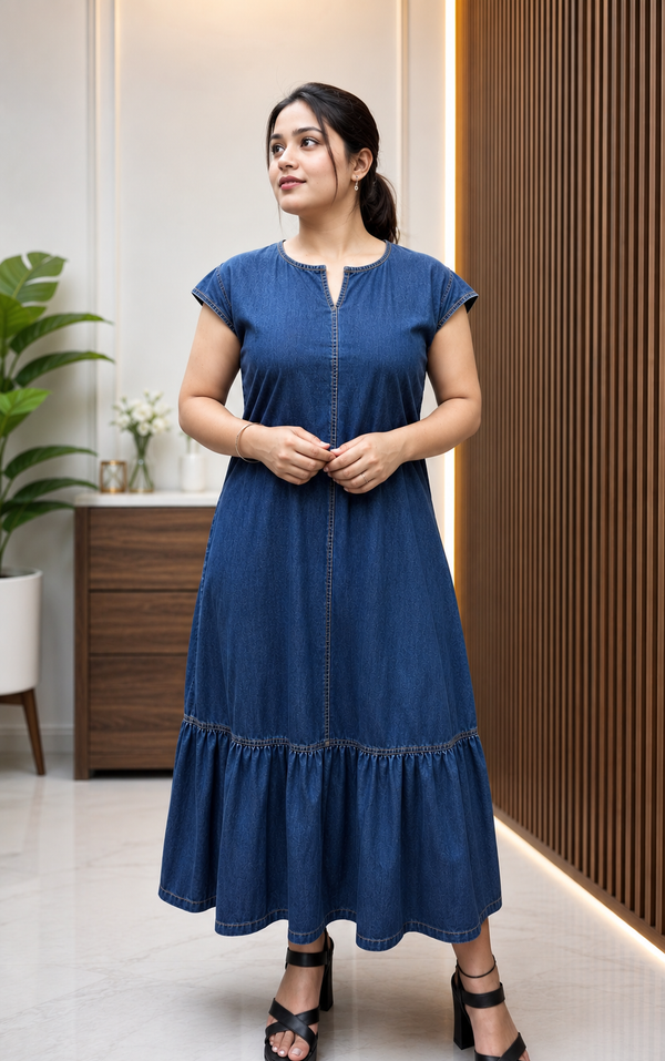 Denim Long Dress With Tear