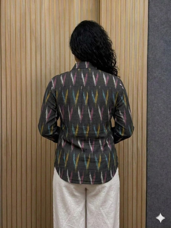 Multicolor Charcoal Ikkat Full-Sleeve Shirt