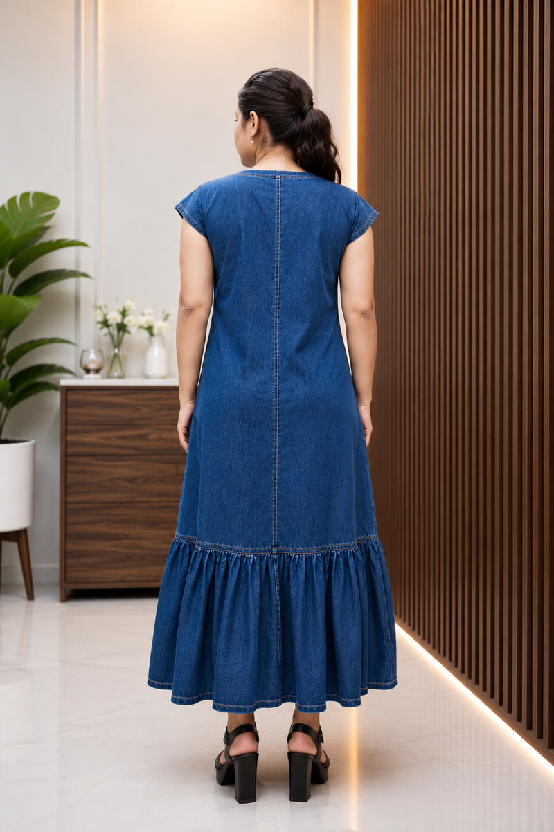 Denim Long Dress With Tear