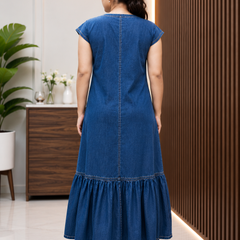 Denim Long Dress With Tear