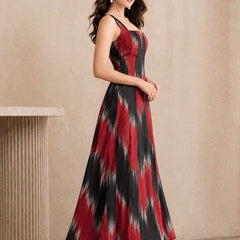 Bold Ikat Print Square-Neck Maxi Dress