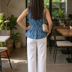 Blue Ikat Sleeveless Peplum Top
