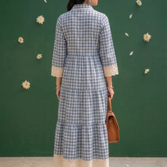 Blue & White Checks Tiered Dress