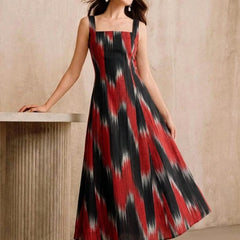 Bold Ikat Print Square-Neck Maxi Dress