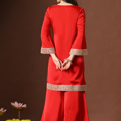 Plain Red Suit With Golden Lace