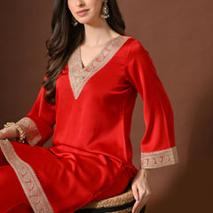 Plain Red Suit With Golden Lace