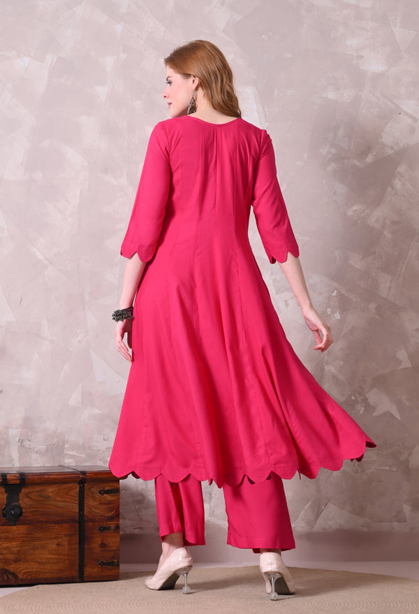 Hot Pink Anarkali Kurta with Palazzo Pants — Co-Ord Set