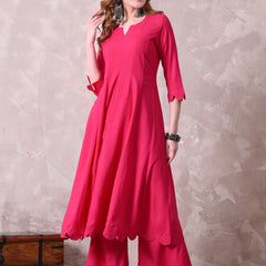 Hot Pink Cottan Reyon Anarkali Kurta with Palazzo
