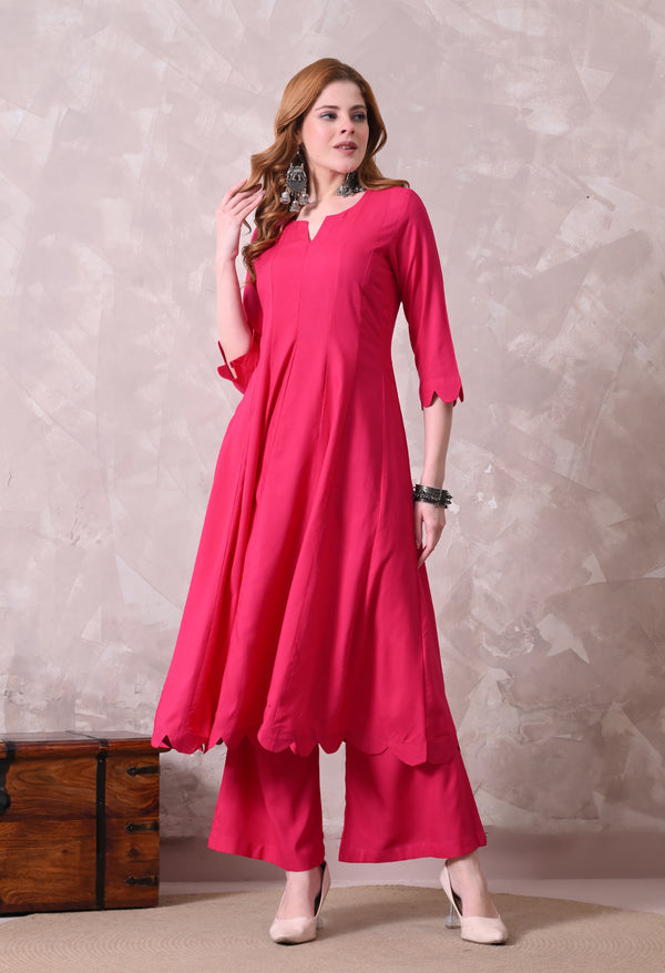 Hot Pink Anarkali Kurta with Palazzo Pants — Co-Ord Set