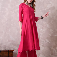 Hot Pink Cottan Reyon Anarkali Kurta with Palazzo