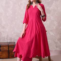 Hot Pink Cottan Reyon Anarkali Kurta with Palazzo