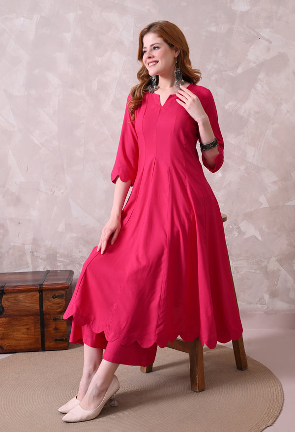 Hot Pink Anarkali Kurta with Palazzo Pants — Co-Ord Set