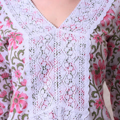 White Floral Printed Kurta with Lace Co-ord Set