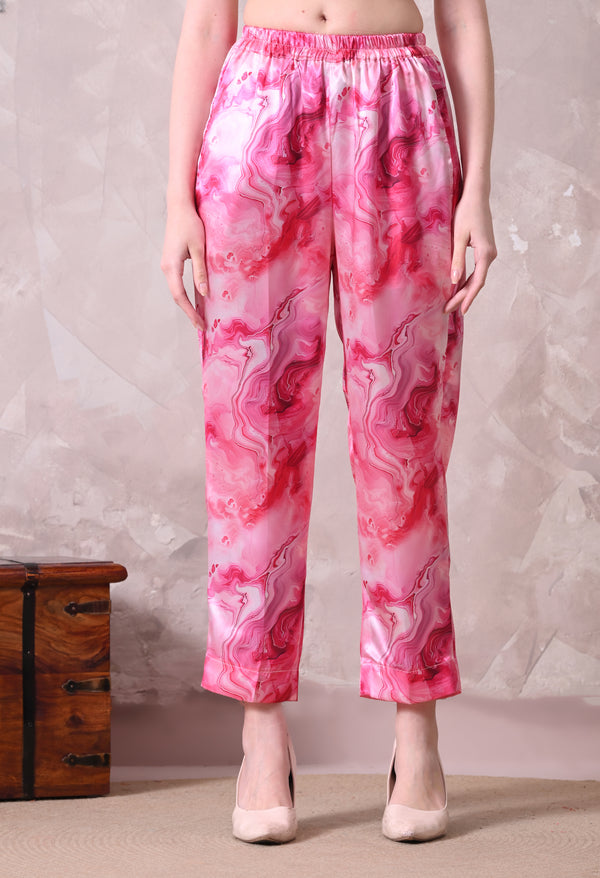 Pink Marble Print Satin Co-ord Set