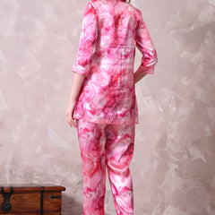 Pink Marble Print Satin Co-ord Set
