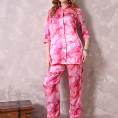 Pink Marble Print Satin Co-ord Set