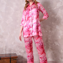 Pink Marble Print Satin Co-ord Set