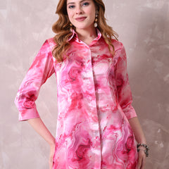 Pink Marble Print Satin Co-ord Set