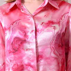 Pink Marble Print Satin Co-ord Set