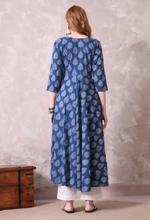 Angrakha Leaf Hand Block Kurta