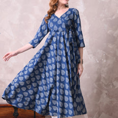 Leaf Hand Block Angrakha Kurta With Pant