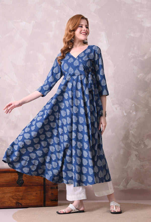Angrakha Leaf Hand Block Kurta