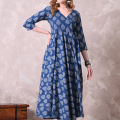 Leaf Hand Block Angrakha Kurta With Pant