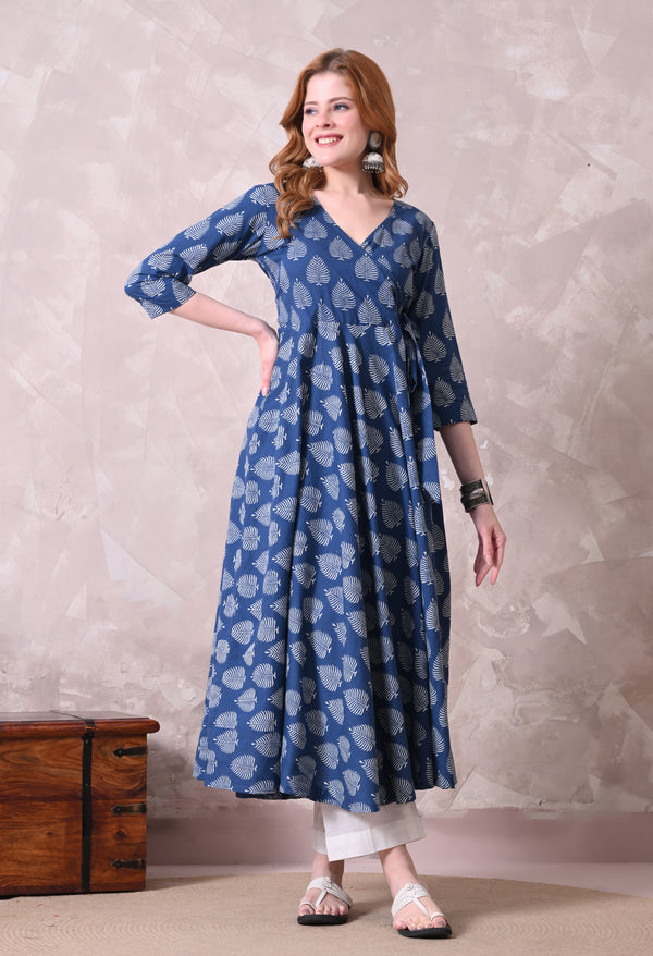 Angrakha Leaf Hand Block Kurta