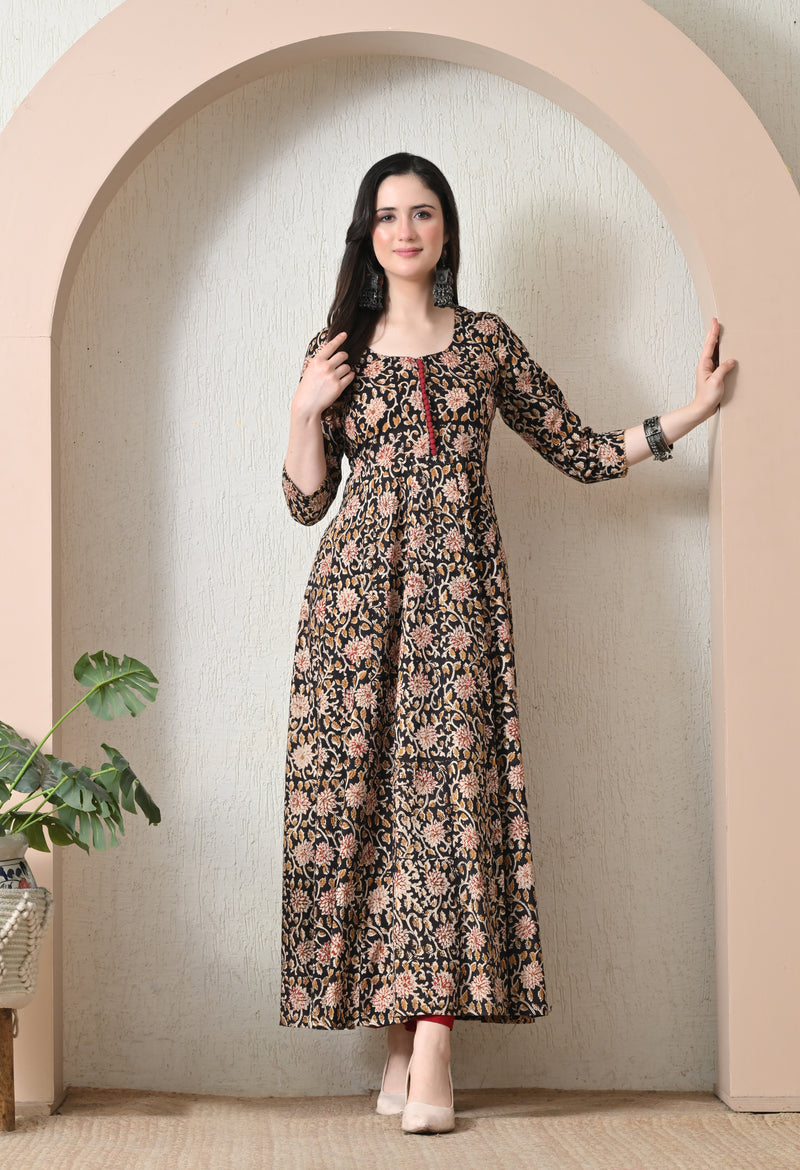 Midnight Floral Anarkali with maroon plazo