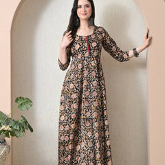 Midnight Floral Anarkali with maroon plazo