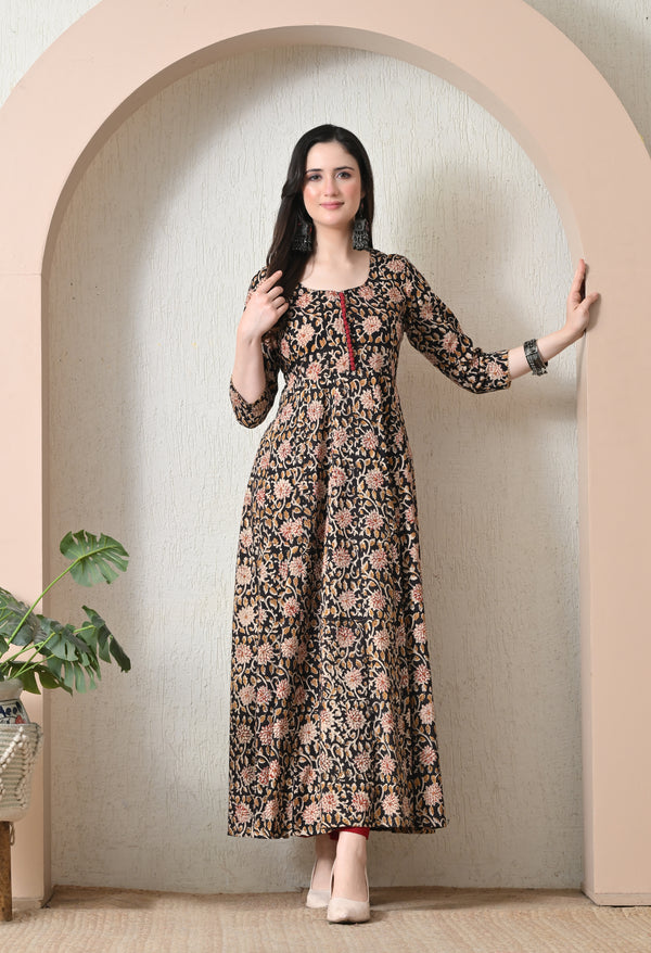 Midnight Floral Anarkali with maroon plazo