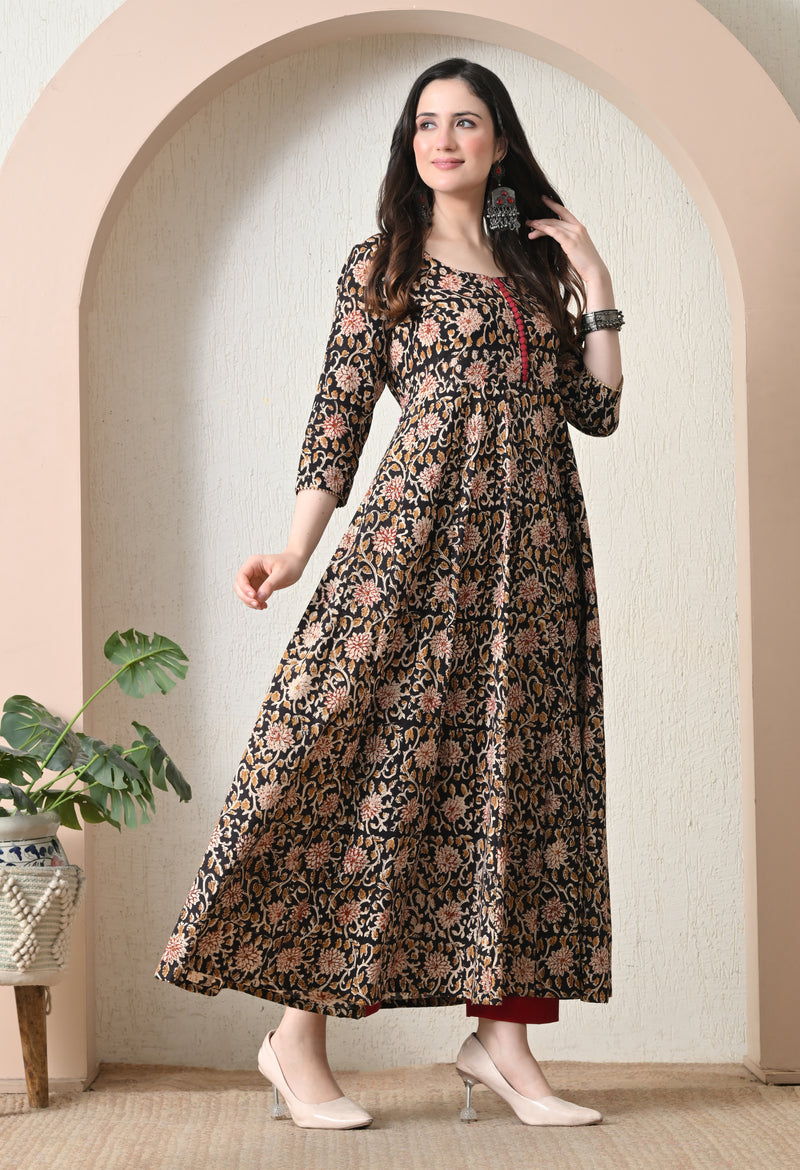 Midnight Floral Anarkali with maroon plazo