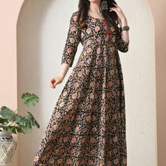 Midnight Floral Anarkali with maroon plazo
