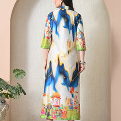 Pichwai Art Print Satin Shirt Dress