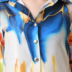 Pichwai Art Print Satin Shirt Dress