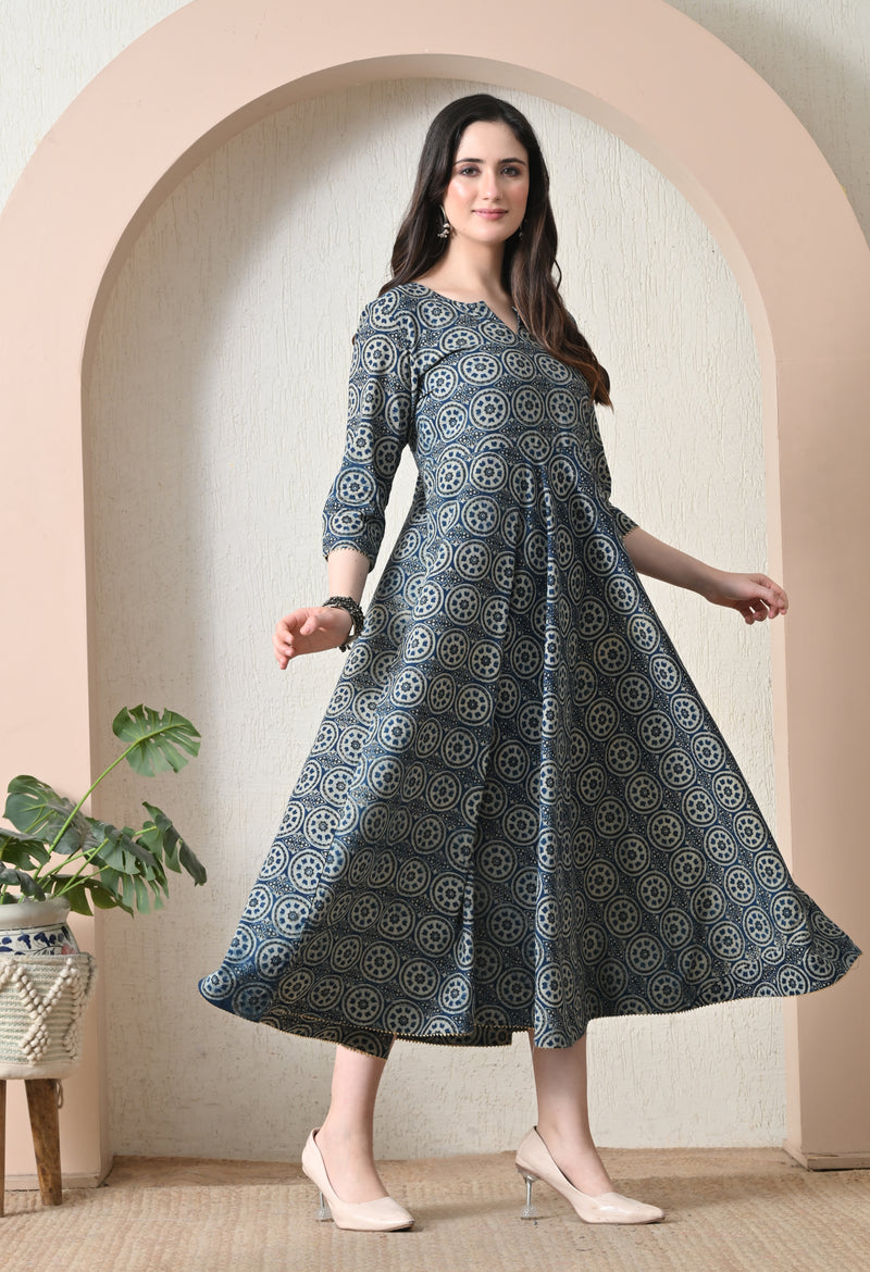 Blue Indigo Pure Cotton Hand Block Kurta