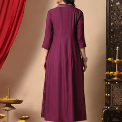 Wine Anarkali With Champa Lace